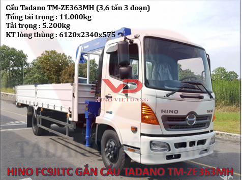 Xe cẩu tự hành Hino 5,2 tấn FC9 gắn cẩu Tadano TM-ZE363MH (3 tấn 3 đốt)