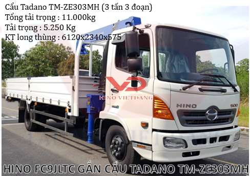 Xe cẩu tự hành Hino 5,3 tấn FC9 gắn cẩu Tadano TM-ZE303MH (3 tấn 3 đốt)