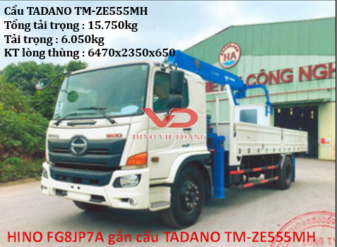 Xe cẩu tự hành Hino 6 tấn FG8 gắn cẩu Tadano TM-ZE555MH (5 tấn 5 đốt)